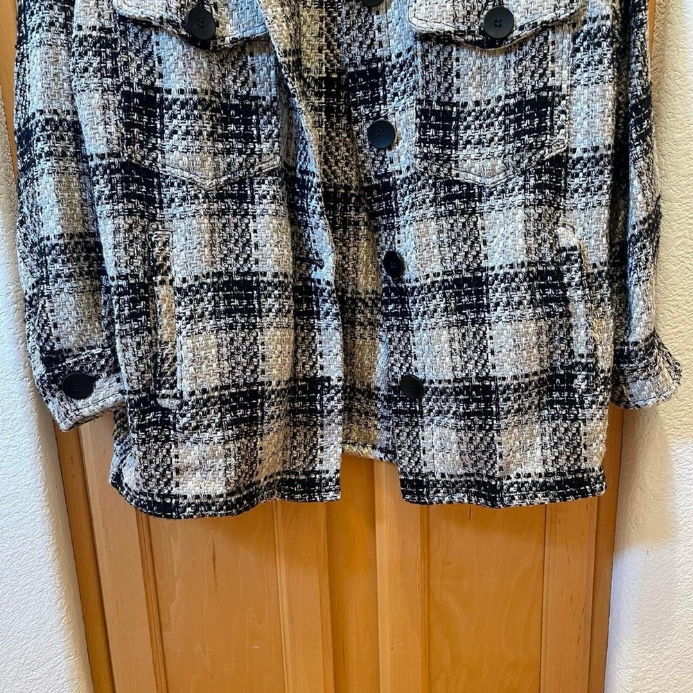 Women’s Zara Textured Plaid Black and White Overshirt Jacket Size XS Extra Small - Picture 6 of 8